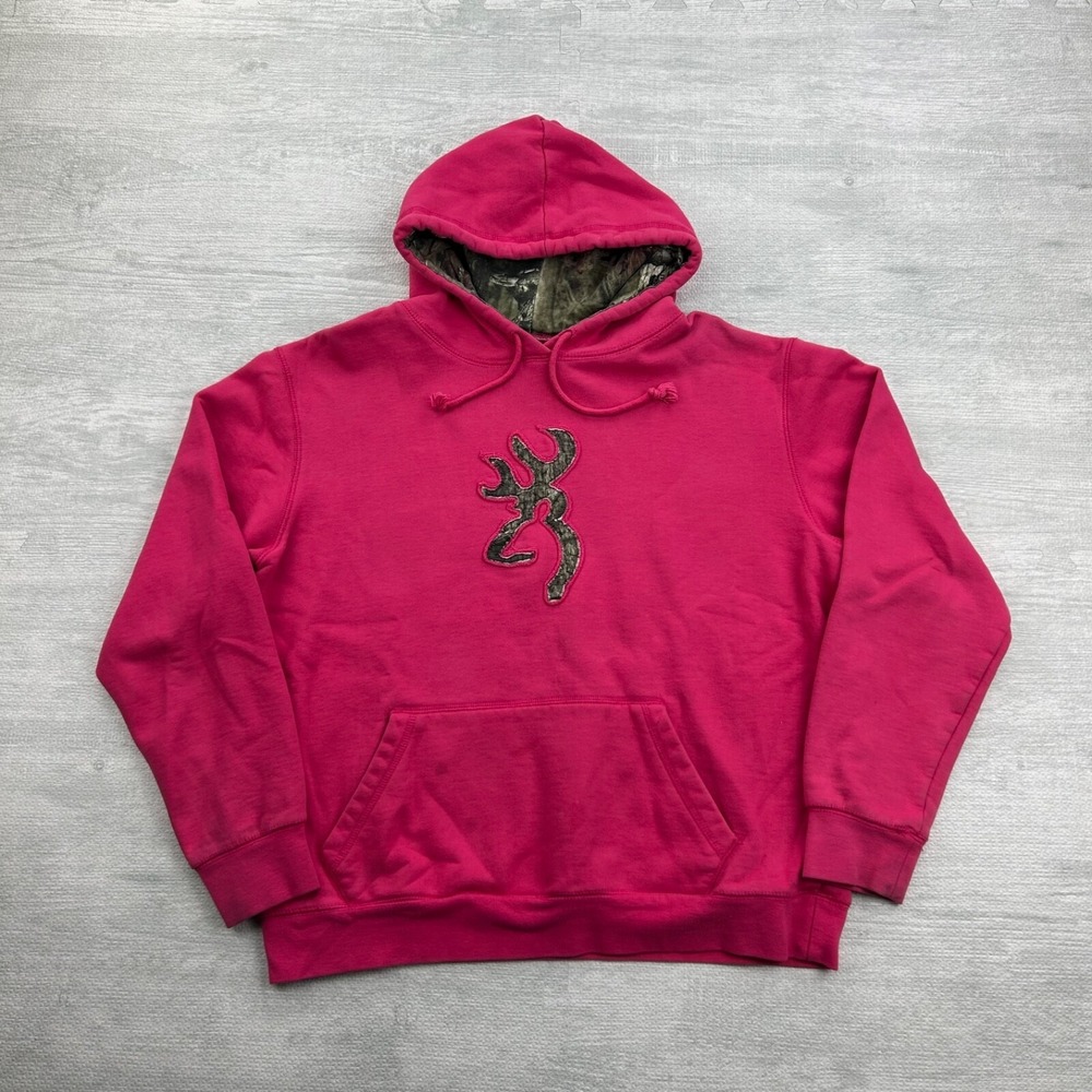 Vintage Y2K Browning Camo Real Tree Sweatshirt Size XL Pink Deer Hoodie Grunge